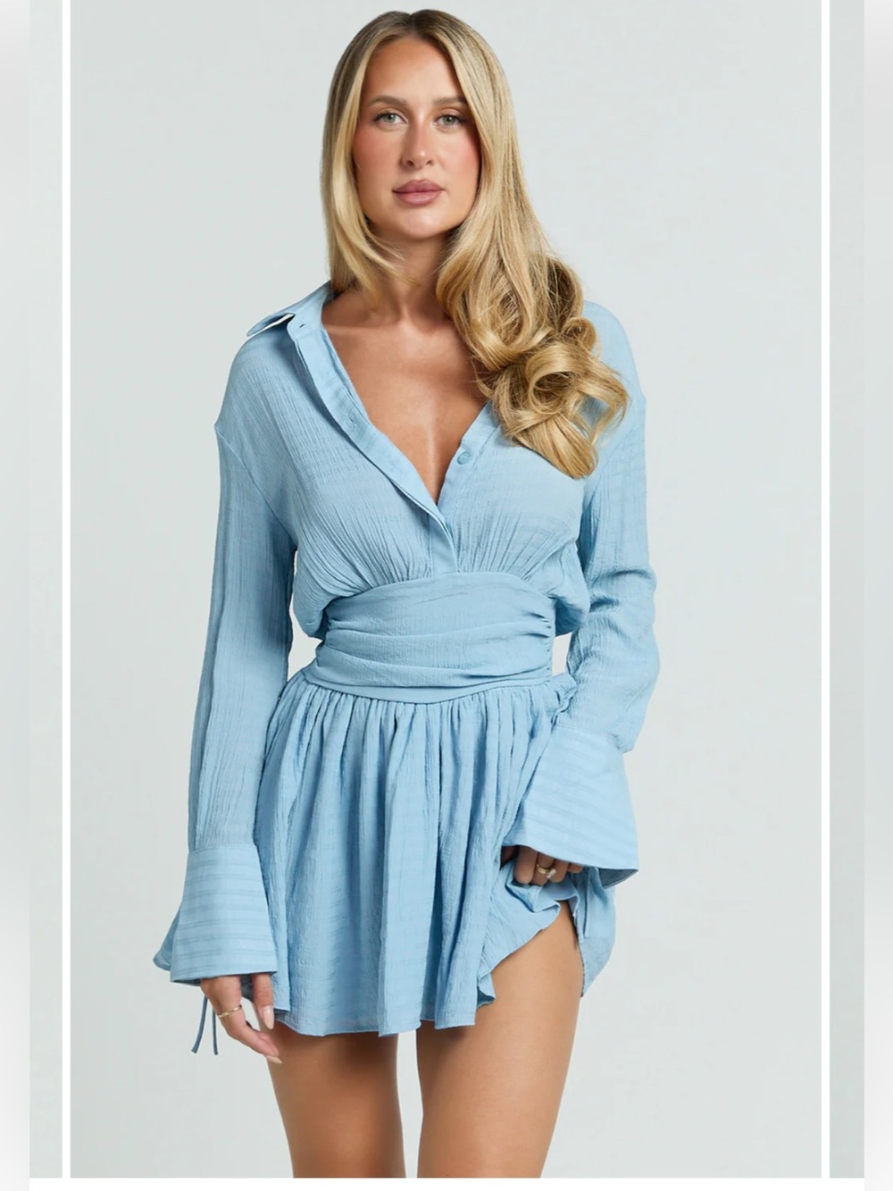 Showpo Valerie Mini Dress In Pale Blue - Picture 3 of 15